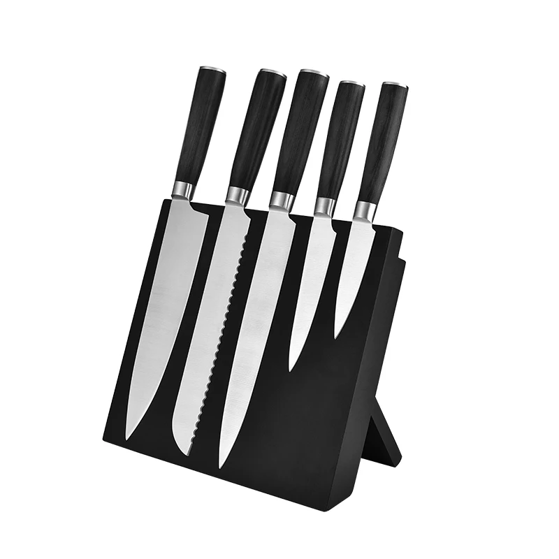 High Quality 6PCS Stainless Steel Kitchen Forged Knife Set with Magnet Block Pakka Wood Handle Chef
