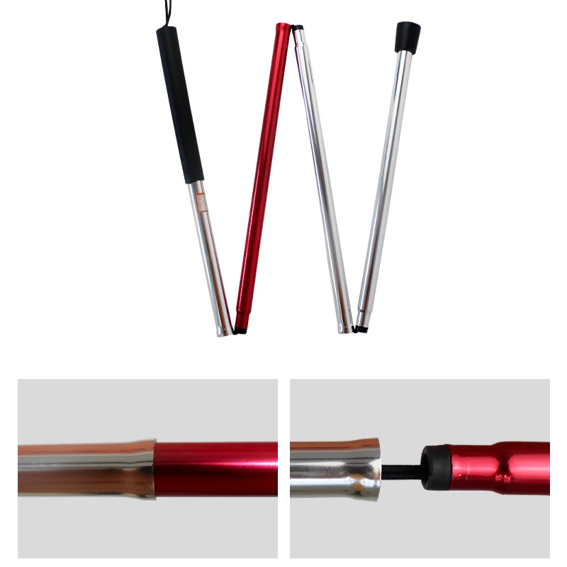 
Easy Folding White aluminium alloy 4 Sections blind walking stick with night reflecting film 