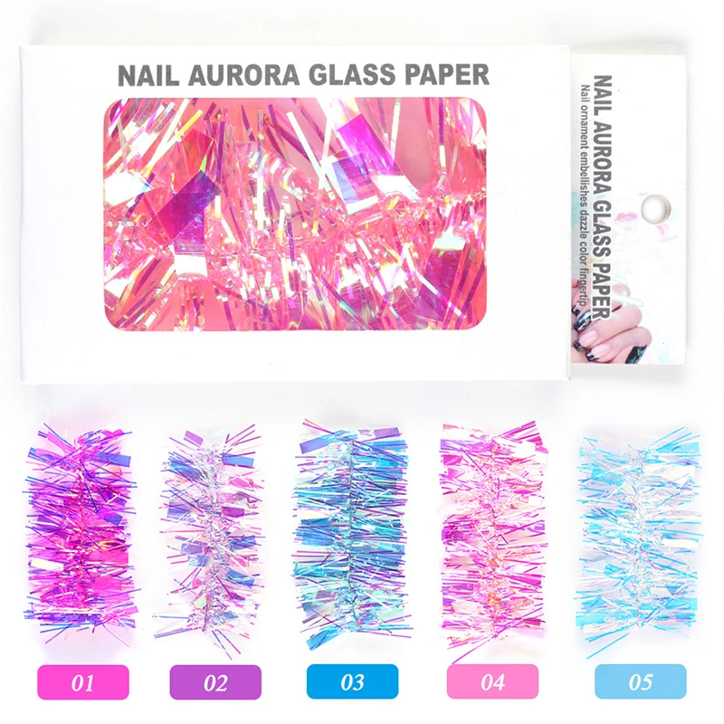 3D Nail Art Aurora Stickers Aurora Glass Film Paper Foil Decals 3D Laser Strip Nail Decoration Nail Art Broken Glass Sticker