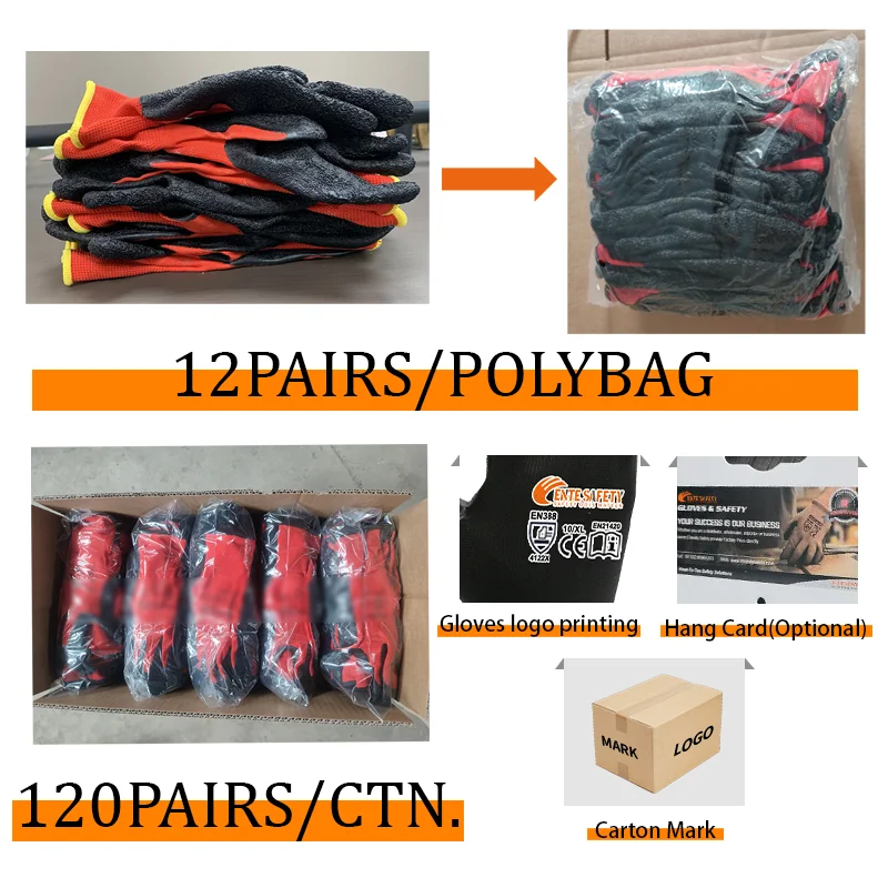 ENTE SAFETY CE 4141X Breathable 15G Nylon Spandex Nitrile Sandy Gloves Anti-Slip Coated Garden Protective Work Gloves S-XL