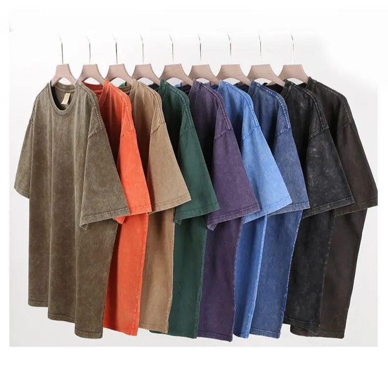 280GSM Custom Graphic DTG Printed Oversized Wash Distressed T shirt Cotton Vintage Acid Washed Heavy Weight T Shirt Men