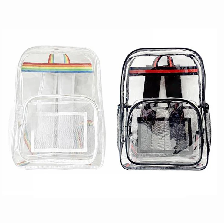 manufacture black day clear pvc waterproof school backpack bag high quality transparent heavy duty bookbag with logo for kid