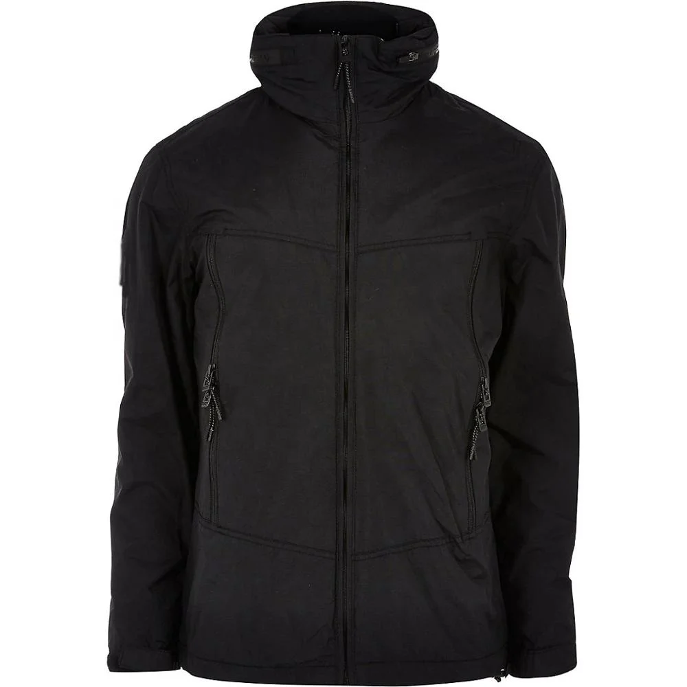 100% Nylon Men casual black lightweight jacket with Zip front fastening