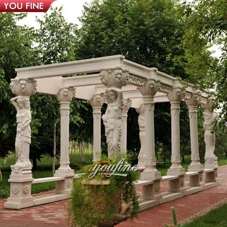 Наружная беседка LargeGarden из натурального камня, ручная резьба, Бежевая мраморная колонна