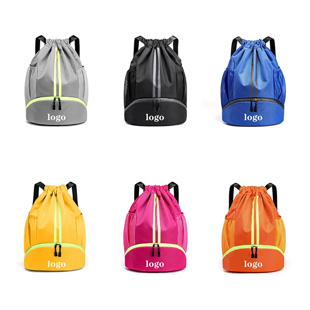 BSCI custom Drawstring Backpack Sports gym bags with print Children Large Size Zipper Water Bottle Mesh Pockets swimming bags