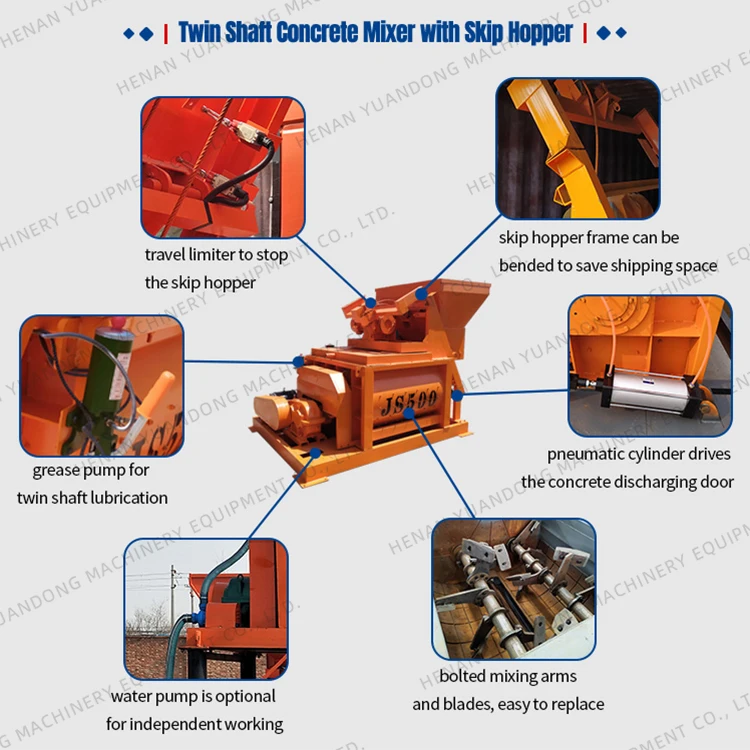 China Factory JS Hydraulic Concrete Mixers Electric Forced Concrete Mixer Twin Shaft Concrete Mixer