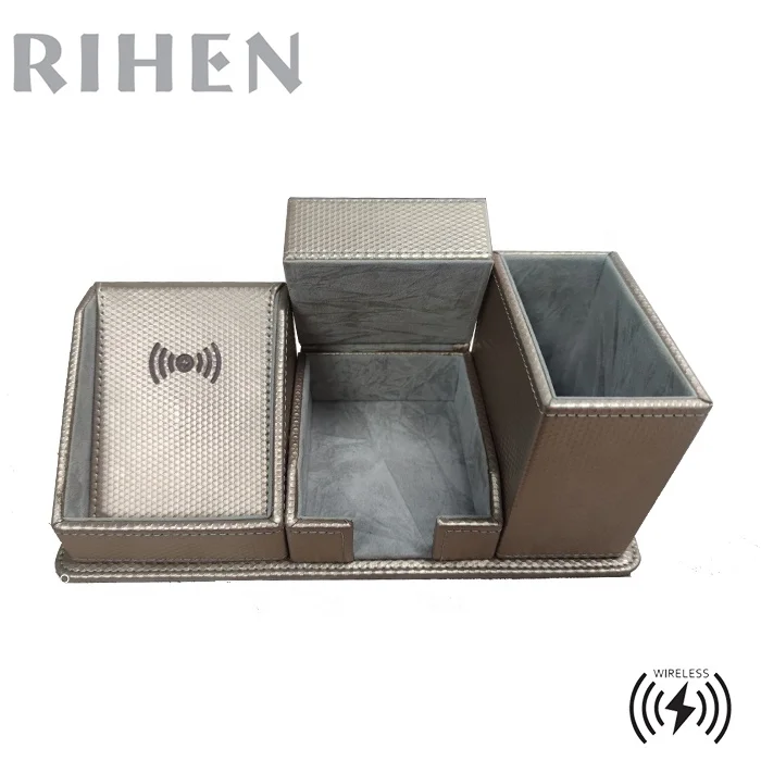 
10W Gold PU Leather Wireless Charger Desktop Organizer compatible 5W and 7.5W 