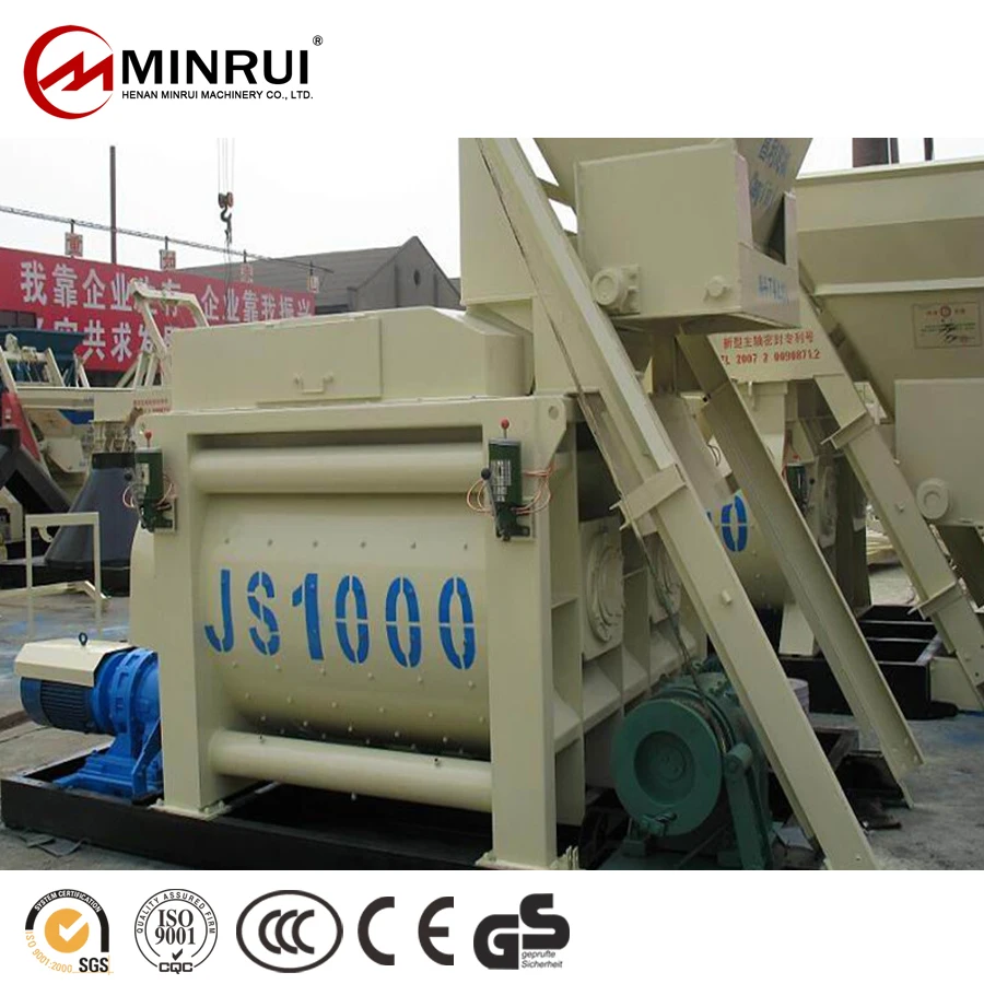 Minrui JS1000 Mortar Volumetric Concrete Mixer Skip Hook Lift Plaster Cement Power With Winch For Sale