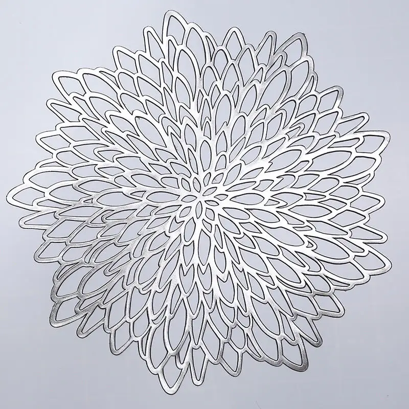 Ins Sublimation Placemat Gold Vinyl Round Carved Table placemat For Home And wedding Decoration PVC Dinig Table Mats