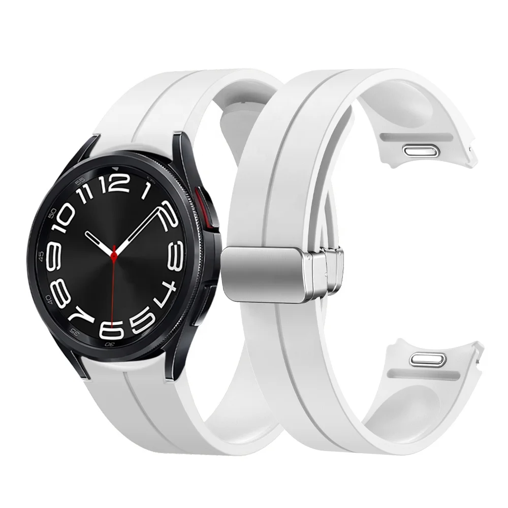 Eraysun  One Color Silicone  Magnetic Buckles Smart Watch Strap Press Button Connector For Samsung Watch 6 Watch Bands