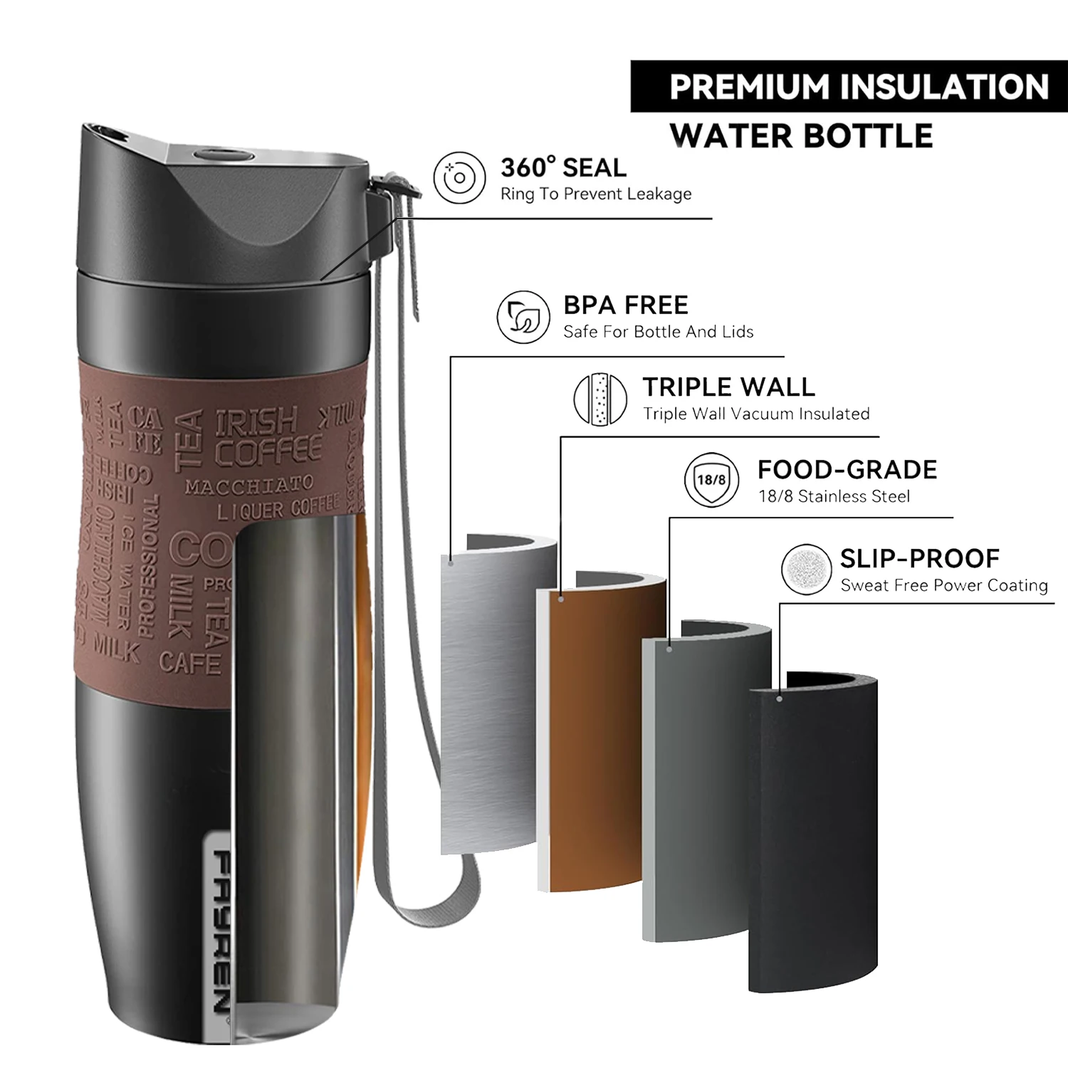 Manufacturer Well Made Insulated Cup With Press Lid 100% Leak-proof Double Wall 304 Stainless Steel Travel Mug With Handle Rope