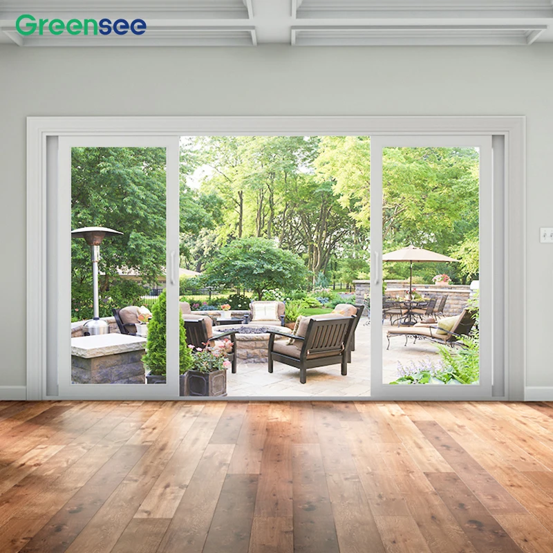 Greensee High Performance Windproof Anti-theft Metal Frame Tempered Glass Sliding Interior French Door