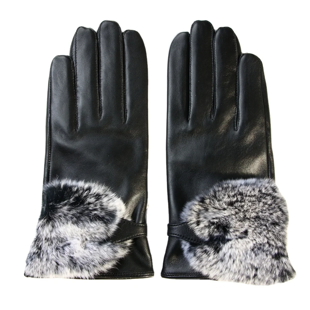 Женские модные черные перчатки из овчины