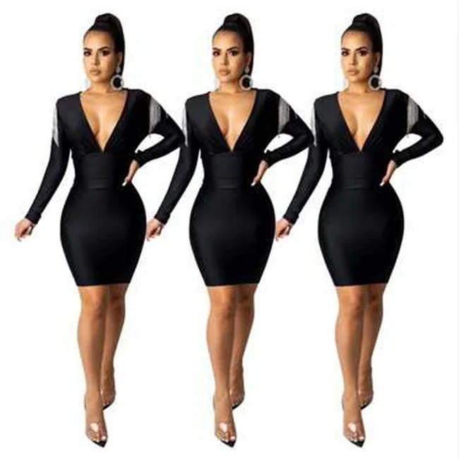 Женские модные облегающие платья с длинным рукавом и кисточками