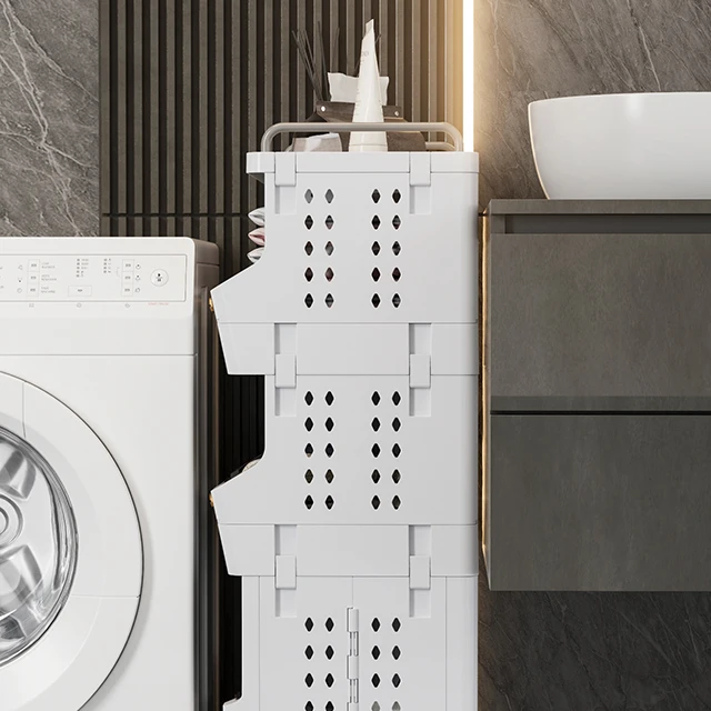 Modern round Foldable Plastic Laundry Basket Household Dirty Clothes Storage Basket with Stylish Bathroom Design