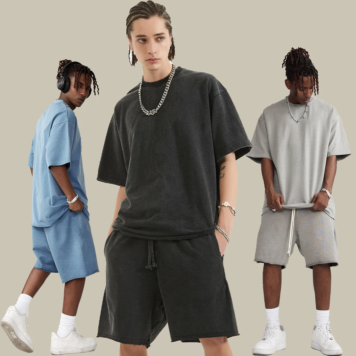 260G drop shoulder organic 100% cotton vintage washed scattered edge unisex heavyweight oversized t shirt for men high quality