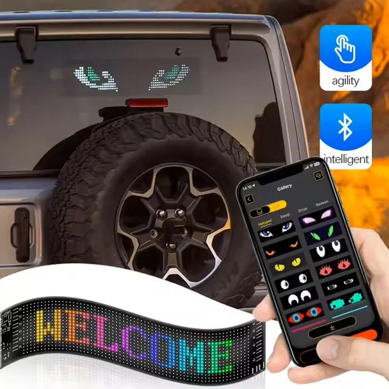 App Control LED Sign Board Flexible USB LED Car Signs Programmable Custom Scrolling Message Digital Display Led Matrix Panel