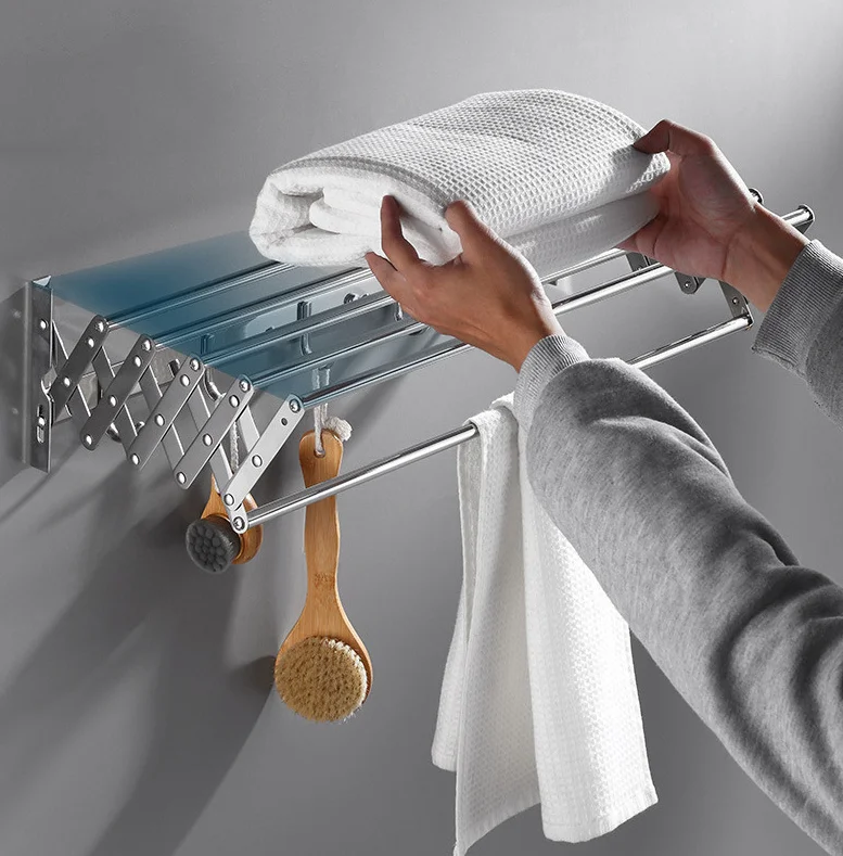 Bathroom Accessories Wall Mounting Towel Rack Shelf Adjustable Pull Up Bar Bath Folding Towel Holder Rack Bars