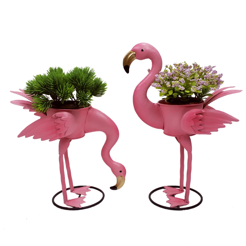 
Wholesale Pink Animal Shaped set of 2 Metal Plant Garden Flower Pots iron wire Customized succulent flower pot with stand 