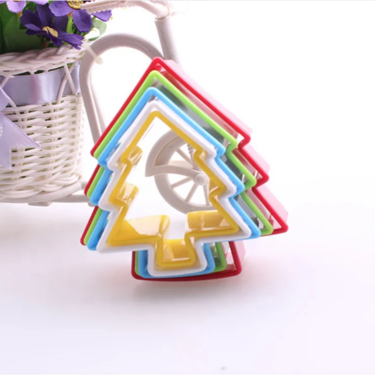 5Pcs/Set ABS Plastic Colorful Flower Round Square XMAS Tree Shape Sandwich Cookie Biscuit Cutter Mold Bake Tools