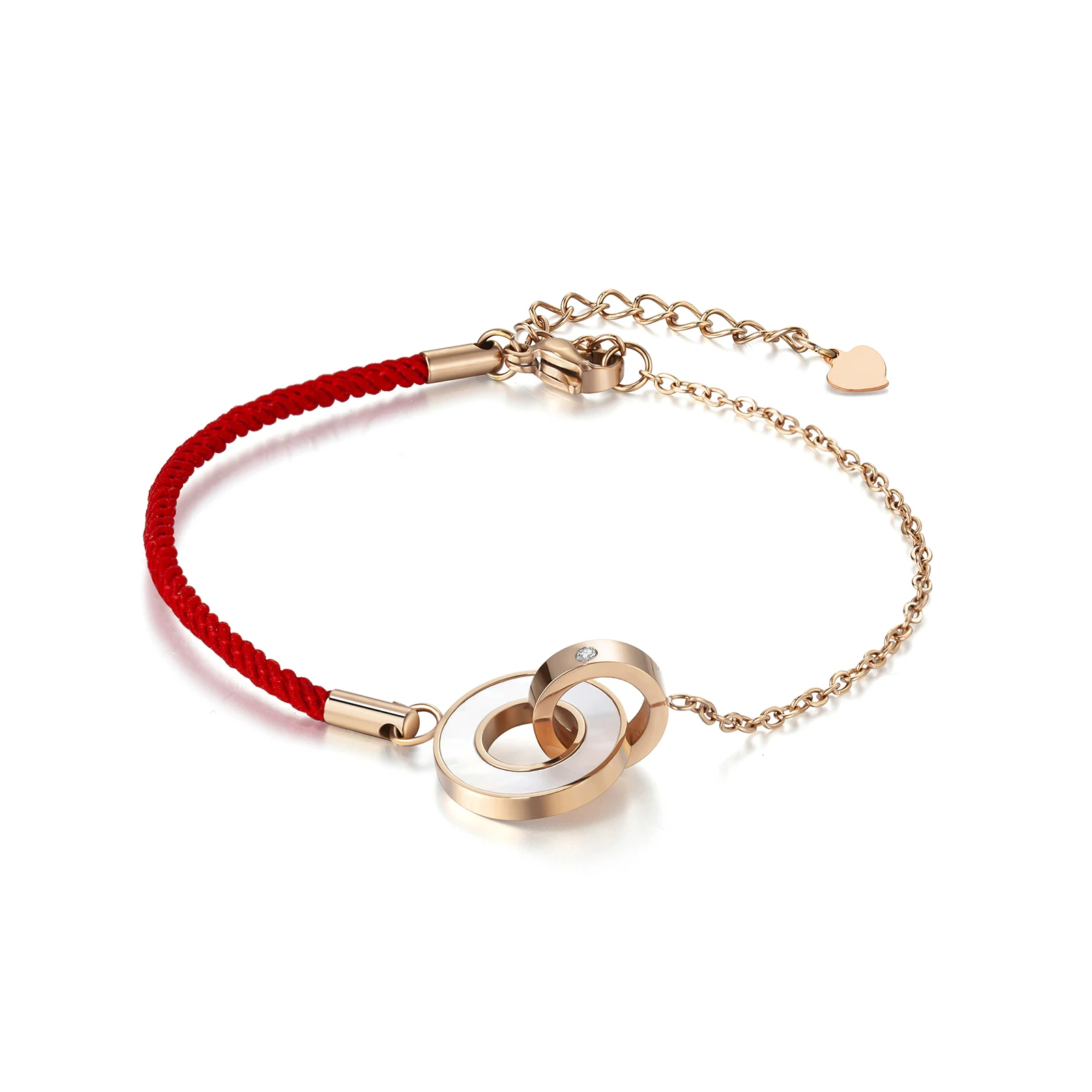 Women Jewelry Circle Round Shape Rose Gold Plated Chain Stainless Steel 0.005CT Diamond Red Rope Bracelet