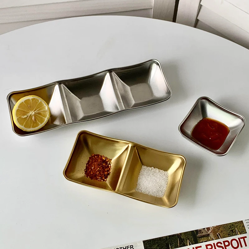Easy Clean Silver Gold 304 Stainless Steel Dipping Bowl Suitable Hot Pot BBQ Sushi Vinegar Soy Sauce Dish