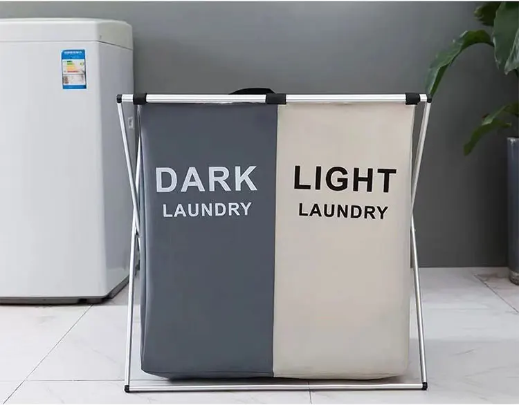 Wholesale 600D oxford printed laundry hamper collapsible fabric double laundry hamper basket