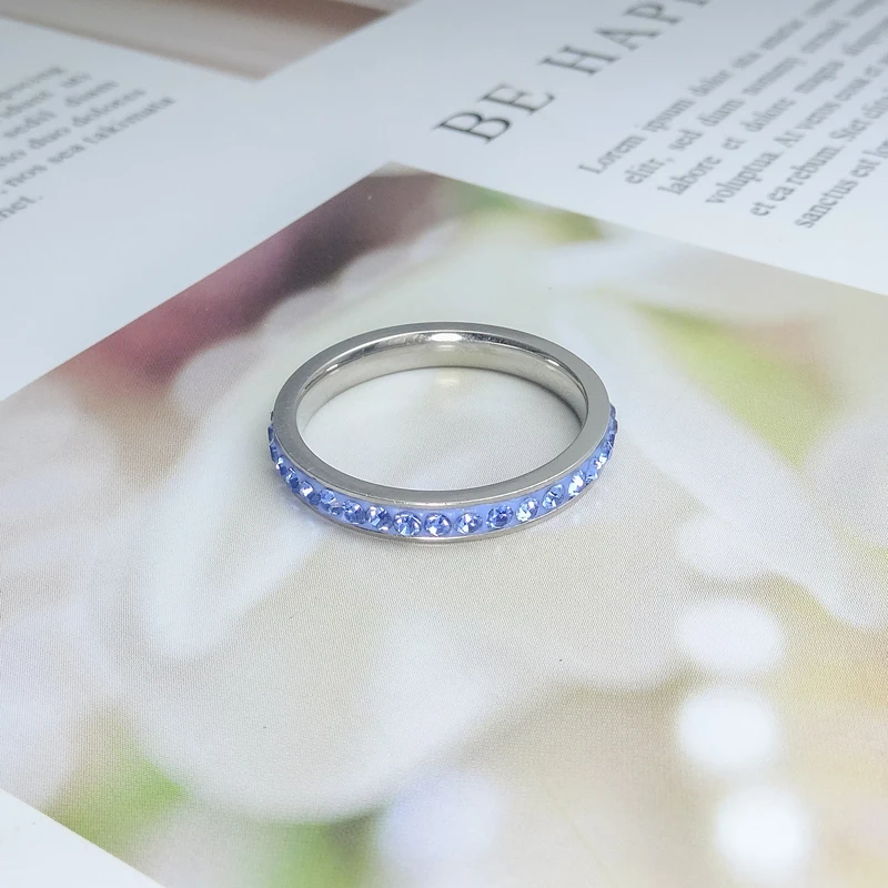 Clay Stone Blue Zirconia Dainty Aesthetic Ring 3Mm Stainless Steel Jewelry Thin Band Ring