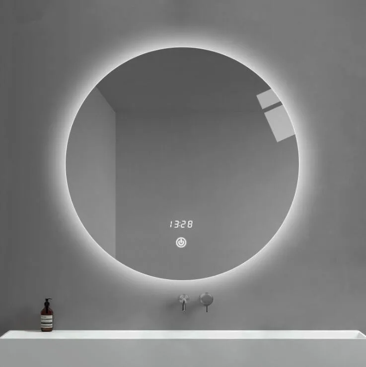 Hot Sale Hotel Premium Texture Mirror Big Round Led Smart Light Wall Mounted Bathroom Mirror