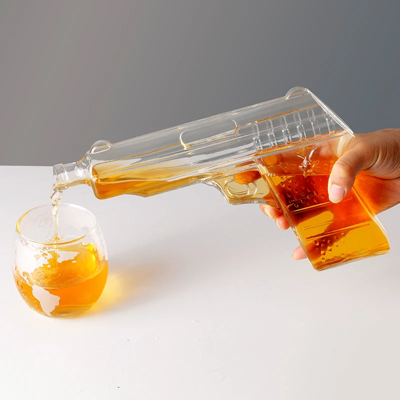 novel design drinking glass liquor bottle Pistol Gun glass wine decanter