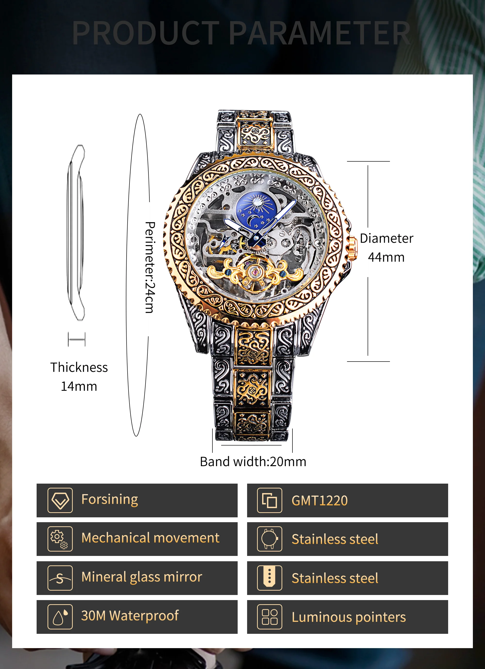 Transparent Mechanical Watch Forsining Watch Tourbillon Skeleton Mens Mechanical Watches Men Wrist Luxury Engraved Vintage Moon