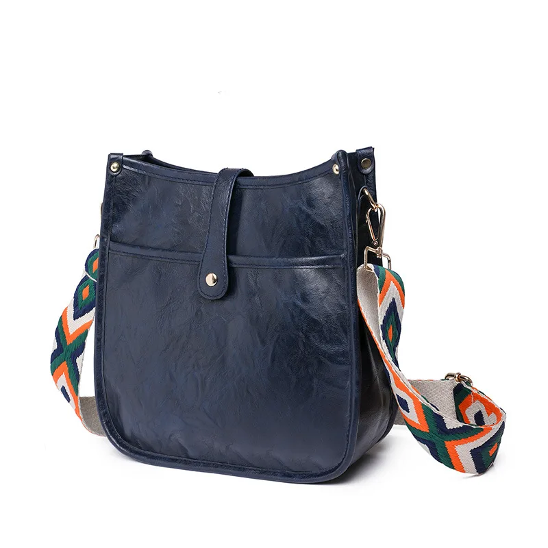 Wholesale Low Price Solid Color PU Crossbody Bag messenger bag with wide straps