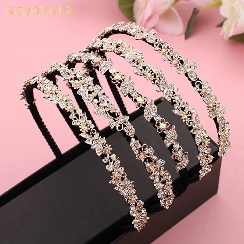 Hot Selling Girls Luxury Bride Wedding Alloy Rhinestone Headbands Classic Diamond Butterfly Bow Headband Hairband For Women