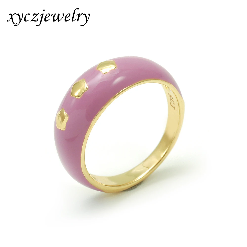 XingYu New Enamel Pink Wedding Rings  Oil Drop Flower Rings Fashion Gold Plated Rings