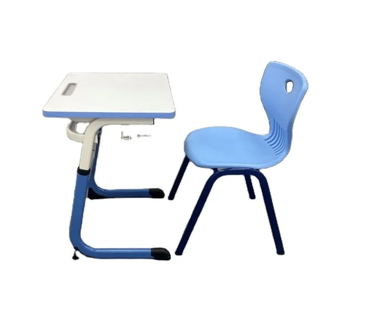 Wholesale school desk furniture adjustable height student desk, single metal PP material plastic student desk and chair