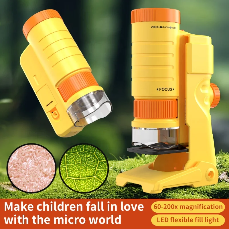 Kaili children handheld microscope science experiment stem toys 60x-200x zoom led lighting portable handheld microscope for kids