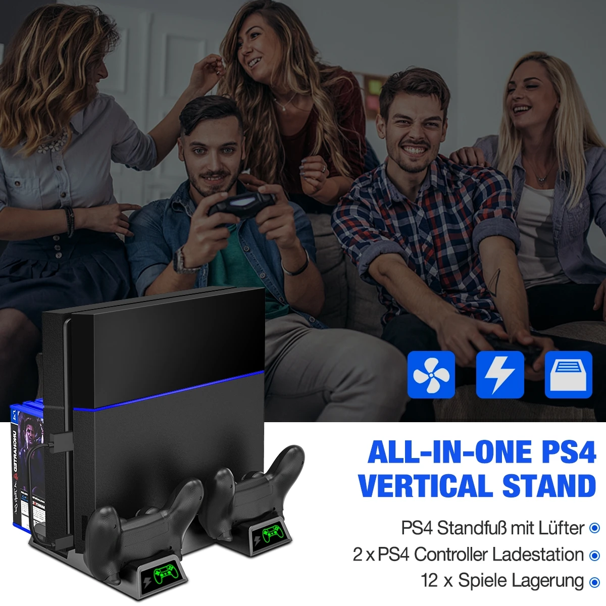 Вертикальная подставка для консоли PS4/PS4 Pro/PS4 Slim, охлаждающий вентилятор со светодиодной подсветкой и двойным зарядным устройством для Sony Playstation 4