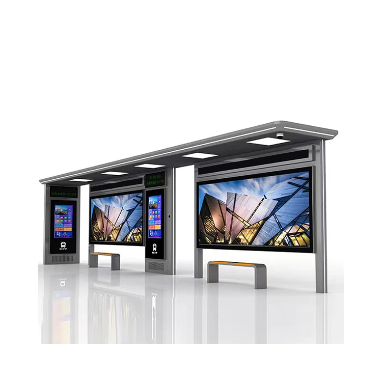 High Quality Customized Modern Aluminum Alloy Bus Stop Shelters Urban Public Rectangle Shaped Bus Stops