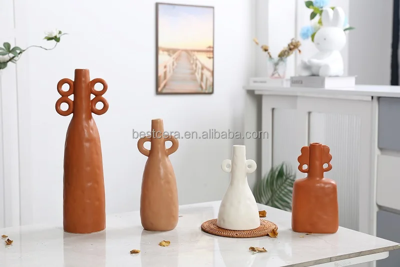 Modern tabletop ceramic vase tall floor vases decorative flower ceramic vases with ear handles