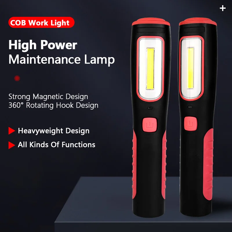 COB+LED Magnetic Work Light Rechargeable Portable Working Lamp with Hanging Hook Car Repairing Lamp