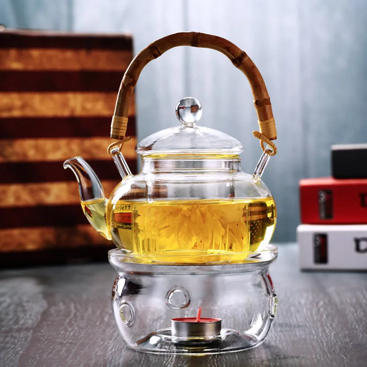 Wholesale Stylish Borosilicate Glass Teapot With Bamboo Handle