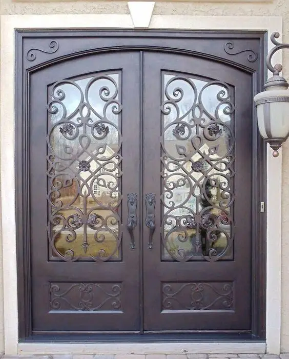 luxury villa main entrance decorative grills wrought iron door