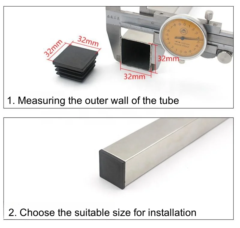 Plastic Black Square Pipe Feet Furniture Pads Non-Slip Mute Plug Table and Chair Square Leg