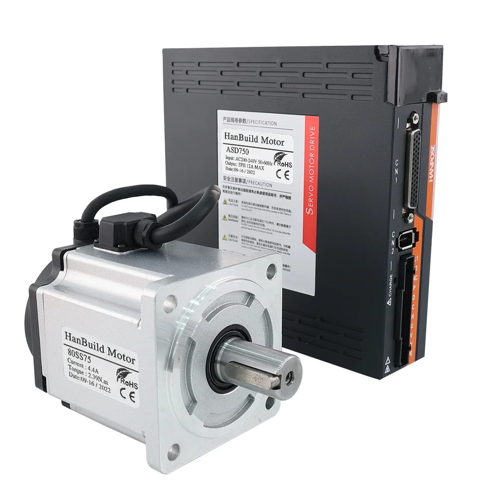 HanBuild  80SS75 2.39N.m 5.0A 3000-6000rpm automatic feeder 220V  ASD275 servo driver kit 80 integrated 750w ac servo motor