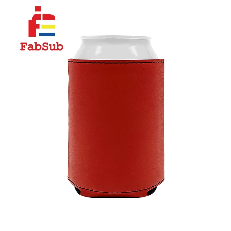 leather can cooler blank colorful printing laser leatherette beverage holder for custom design