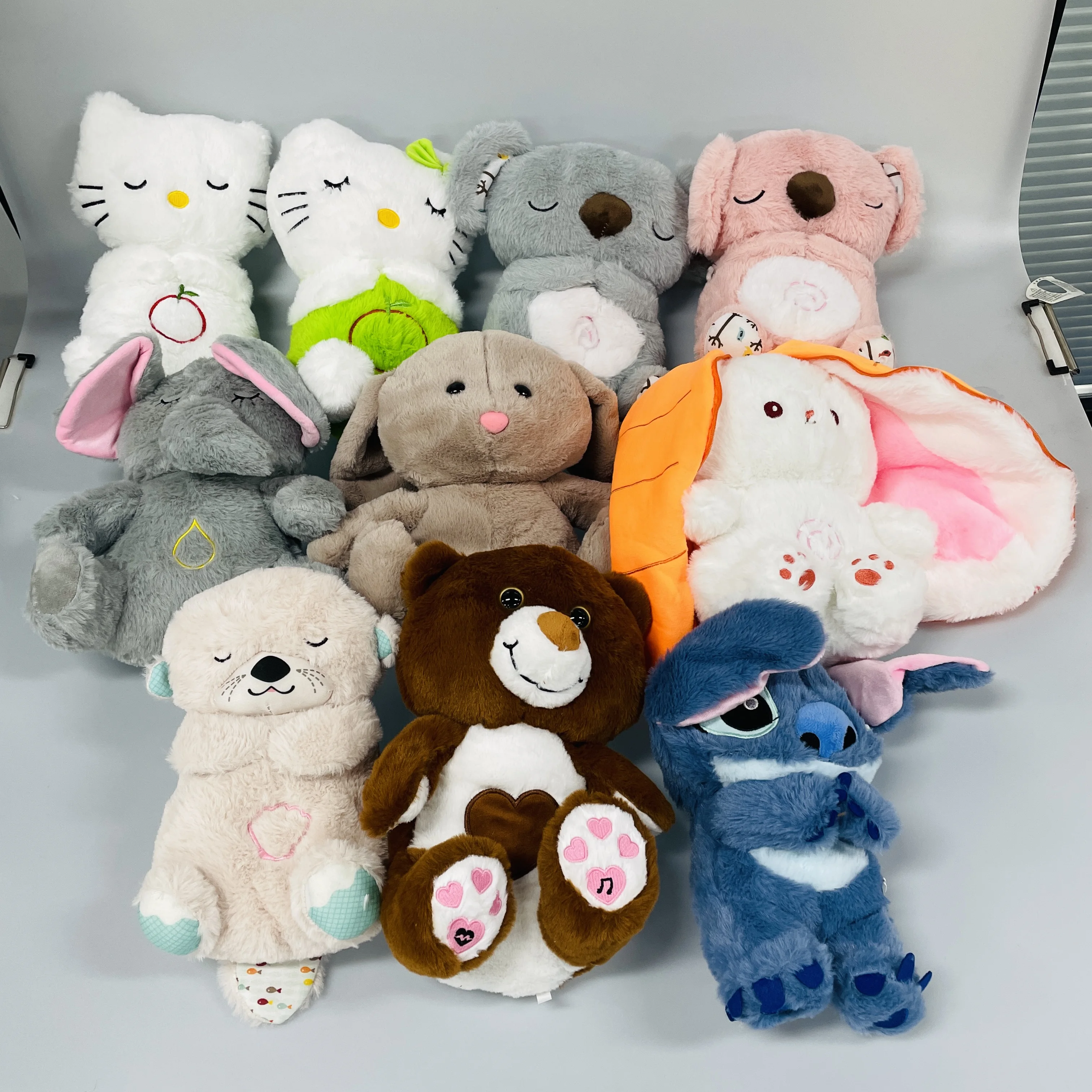 Sleep Plush Bear Toys Gift Newborn Breathing Animals Ears Moving Music Appease Gift Breathing with Light Sound