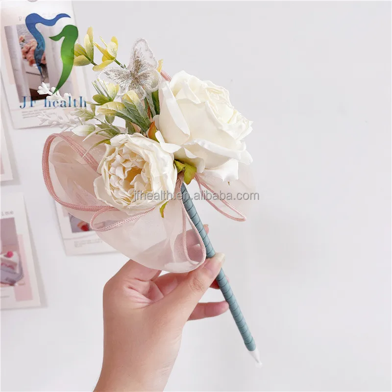 Super beautiful super fairy simulation flower rose bow signature ballpoint pen flower pen