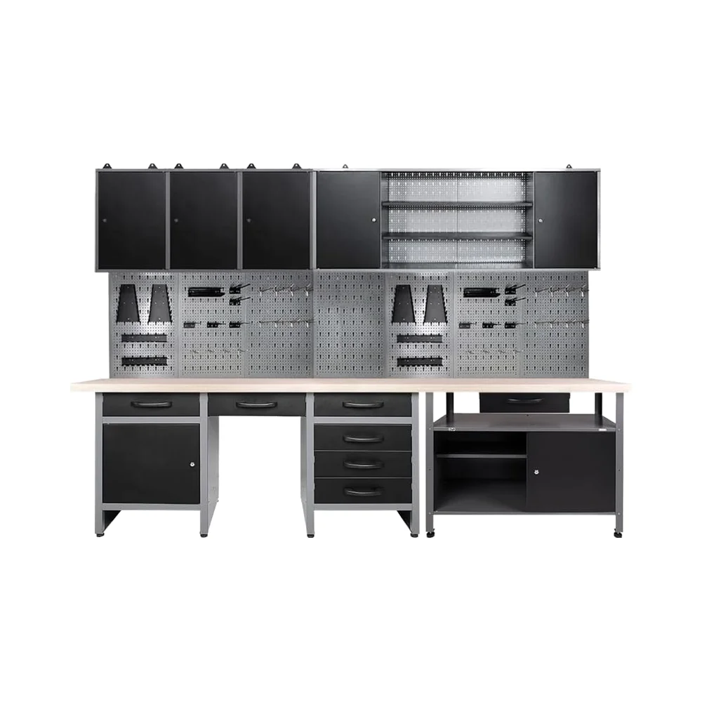 JZD factory garag Workbench with Pegboard Wall Cabinets & Wood Table Top for Garage or Basement Product Category Tool Cabinets
