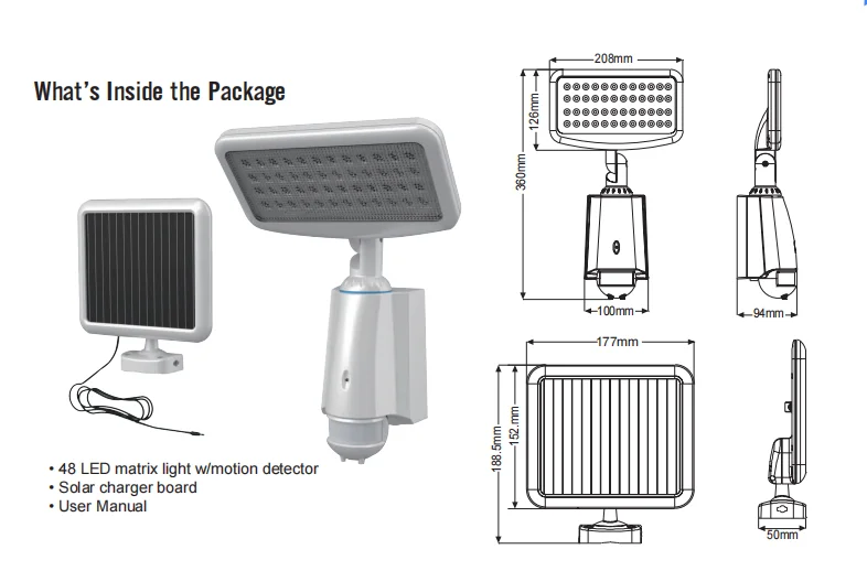PDLUX PD-SLL48 Outdoor Indoor LED Solar Light with Motion Sensor Factory Competitive Price Pir Motion Sensor