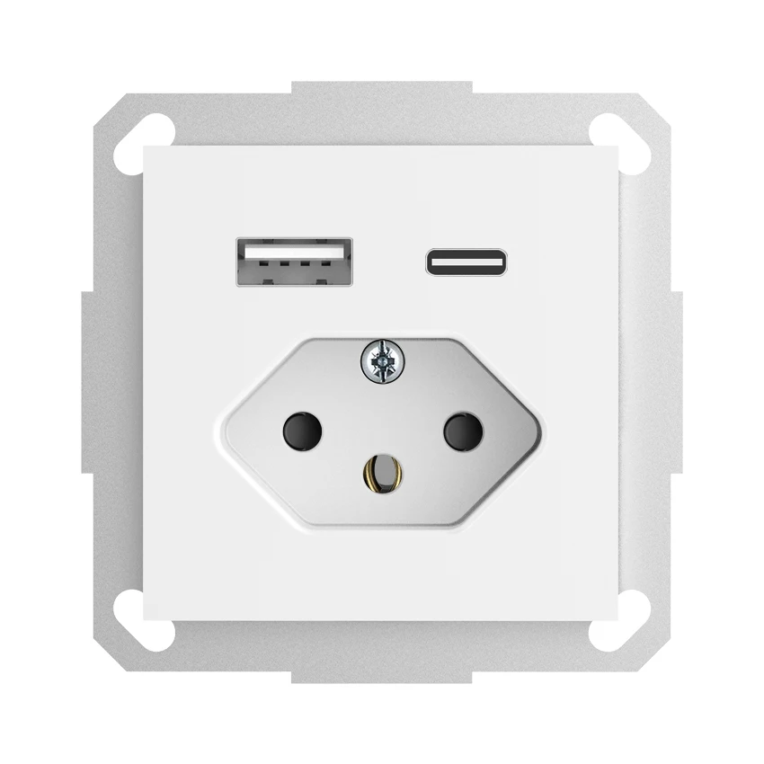 Factory Price Metal Frame 10A 250V Swiss Standard Screw Enclosed Double USB Swiss Socket With Type-C USB Charger